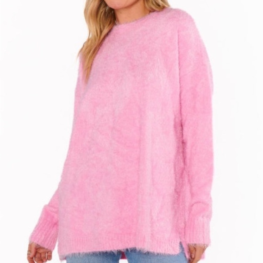 SHOW ME YOUR MUMU bonfire sweater in pink furry Barbie pink size med soft cozy